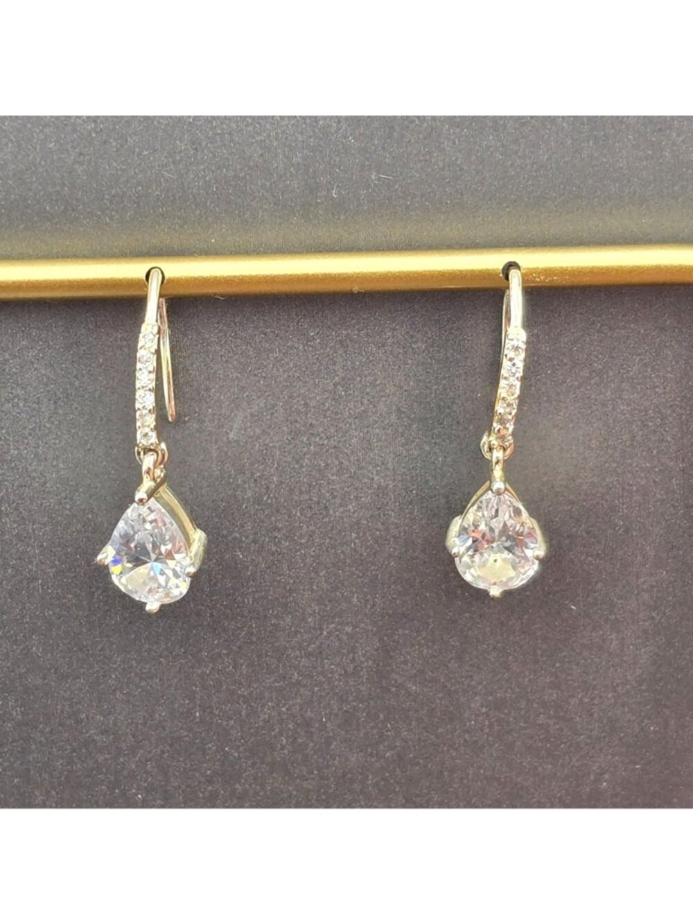 Sterling Silver Pear Cut Cubic Zirconia Dangle Earrings 1" Pave Teardrop Jewelry - Picture 9 of 10